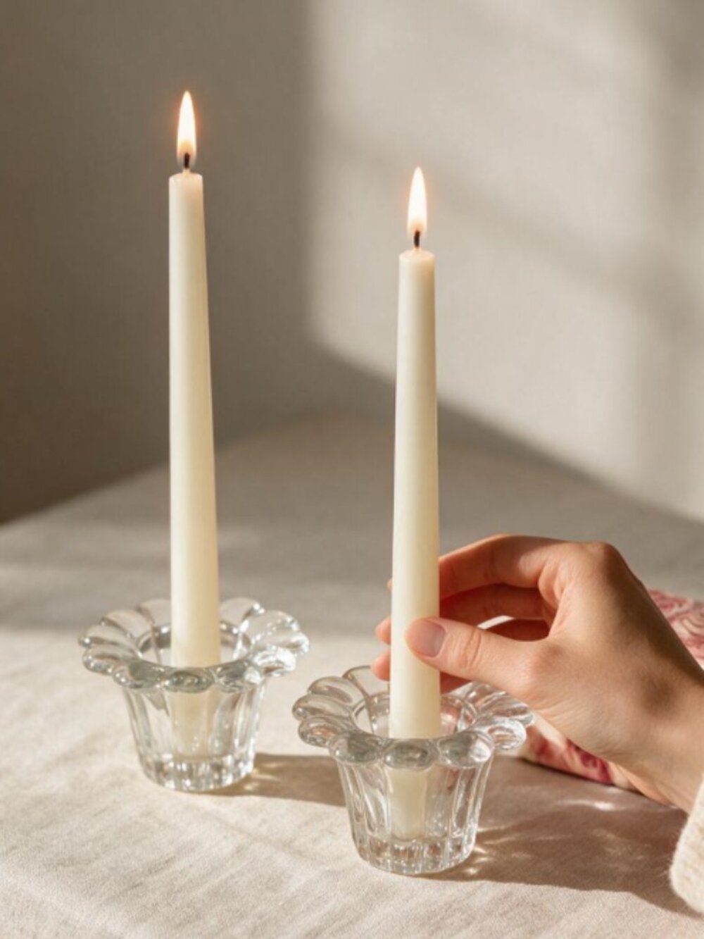 Crystal Glass Candle Holders Set of 2 Clear Taper Candles Holders w/ Box